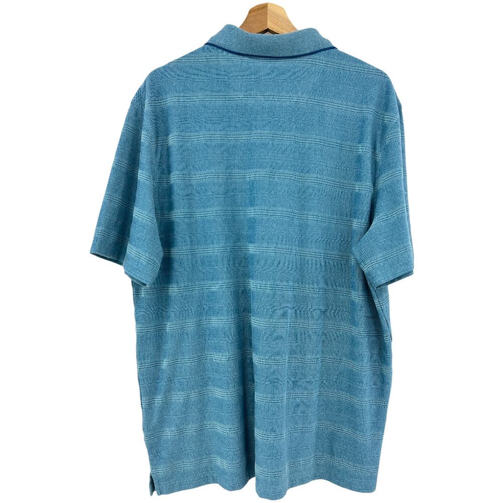 VTG 90s Hudson River XL Blue Striped Short Sleeve Polo Shirt Dadcore Tee - Picture 2 of 8